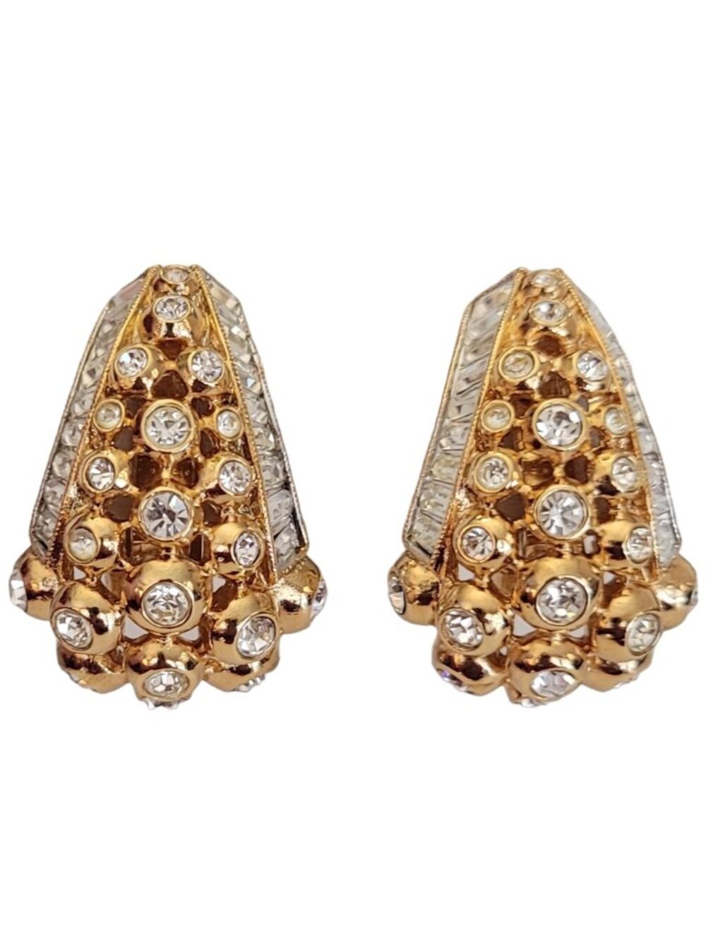 Elizabeth Taylor Avon Clear Baguette Rhinestone Evening Star Clip Earrings, K549